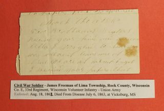 1863 Civil War Letter 33rd Regiment Wisconsin Volunteer Infantry