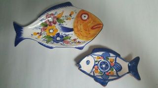Vintage Handpainted Portugal Set Of Fish Plates / Dishes - Signed And