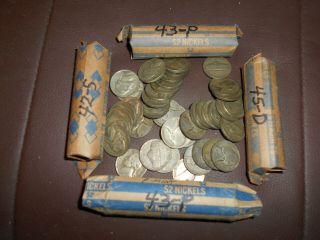 Four Full Rolls (160) Silver War Nickels 1943p,  1943p,  1945d,  1942s