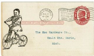 1913 Toledo,  Oh Cancel On Postal Card For Gendron Wheel Co. ,  Child On Tricycle