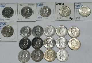 1948 - 1964 Silver 90 Halves Proof,  Unc,  Bu/au,  Roll Ends,  1 Roll Of 20 Coins