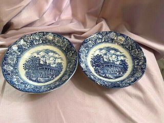 2 - Vintage Liberty Blue Mt.  Vernon Staffordshire Coupe Cereal Bowls 6 - 1/4 "