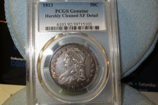 1813 Capped Bust 50c Pcgs Xf Holder Cleaned Tough Coin