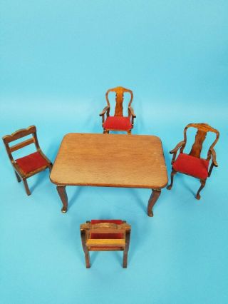 Doll House Dinning Table And 4 Chairs 1:12 Scale Mahogany Finish