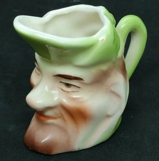 Antique Czech Mini Pitcher Toby Jug Creamer Figural Happy Man Woodsman Puck Mug