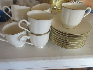 Lenox Special Pattern Set 8 Footed Cups & Saucers Ivory Gold Trim Made Usa