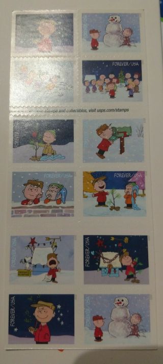 2015 A Charlie Brown Christmas 20 Forever Stamps Holiday Peanuts