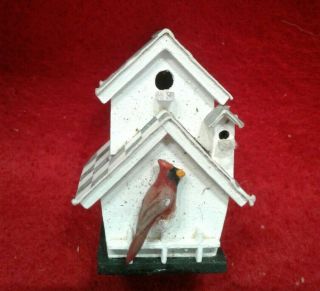 Cardinal Perched On Bird House 1:12 Scale Dollhouse Miniature Handmade