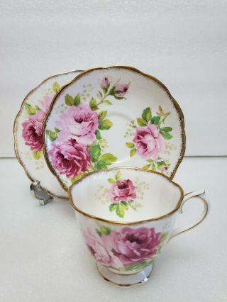 Royal Albert Footed Cup And Saucer Trio American Beauty