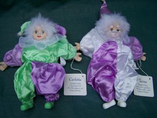 2 Classic Treasures Porcelain Clown Dolls Carletta & Taina 9 " Tall