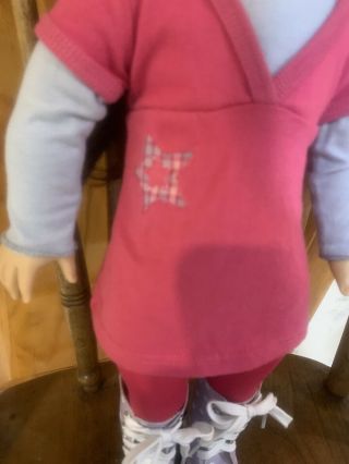 American Girl Doll Clothes Outfit.  Dress With Hood Tights Purple Pokka Dot Boots 2