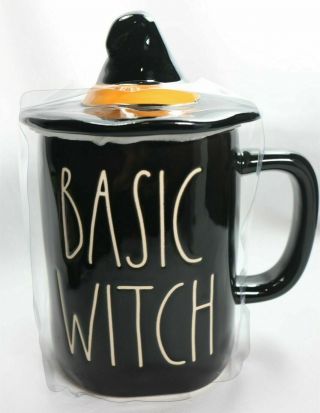Rae Dunn By Magenta Basic Witch Mug With Hat Topper Orange Black Rare