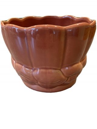 Vintage Red Wing Art Pottery Rust Orange Scalloped Leaf Design Planter Pot B1403