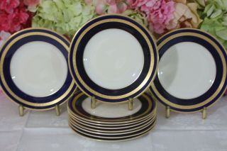 Gorgeous,  Syracuse Old Ivory Cobalt And Gold Encrusted Dessert Plates (10)