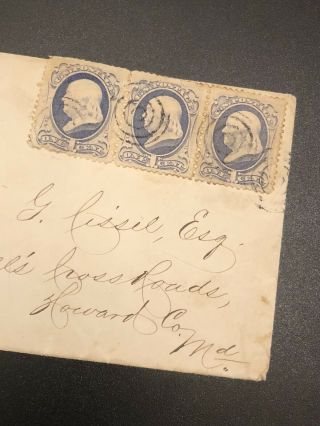US 3 Stamp Lot - 1c 1 Cent Blue Franklin On Cover Envelope 1870 - 1871 Maryland 2