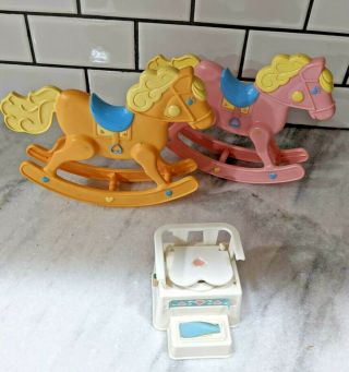 2 Vintage Mattel Barbie Heart Family Rocking Horses & Baby Training Potty Chair