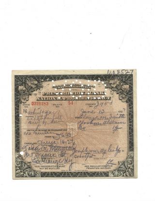 U S Stamps Revenue 1922 Prohibition Prescription Blank Alcohol