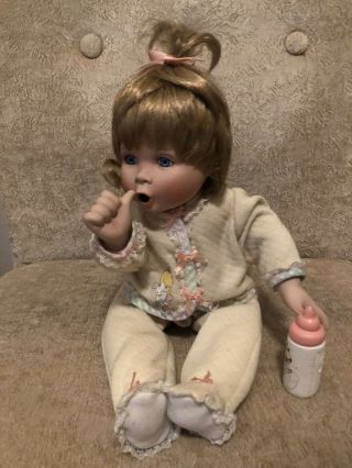 Baby Girl Porcelain Doll With Thumb In Mouth.