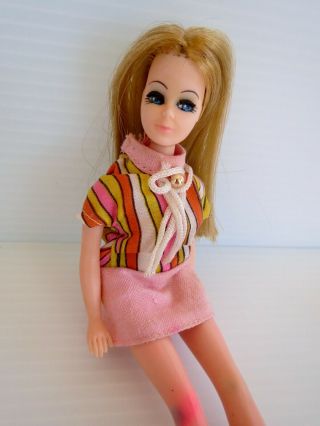 Vintage 1970 Topper Dancing Dawn Doll Pink Mini Dress Hong Kong 6.  5 Inches