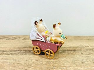 Sylvanian Families Chocolate Rabbit Twin Babies Kabe Breeze Pram Baby Carriage