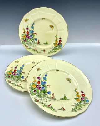 Hollyhock Crown Staffordshire Vintage Dinner Plates Hand Painted Floral