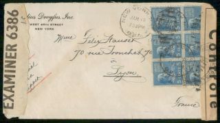 Mayfairstamps Us 1940s Prexie Block Double Censored To Lyon France Wwii Cover Ww
