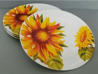 Royal Norfolk Greenbrier Set Of 4 Yellow Sunflower Dinner Plates Autumn Fall