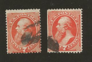 Us Stamps 1873 Scott 160 Stanton 7 Cents Orange Vermillion Quantity Of 1