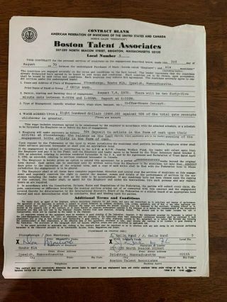 J.  Geils Contract - 1970 - From The Estate Of J.  Geils - Stonehenge Signed
