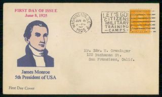 Mayfairstamps Us Fdc 1929 James Monroe 5th President Of Usa First Day Cover Wwg2