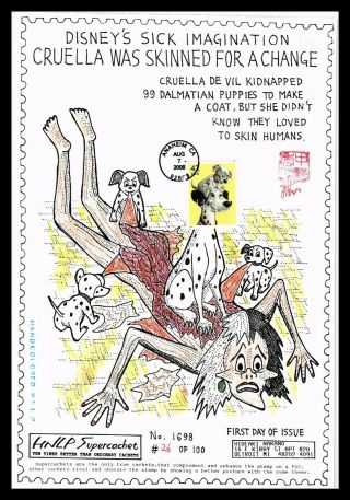 Dr Jim Stamps Us 1001 Dalmatians Disney Perfin Hand Colored Fdc Cover 7.  5 X 11