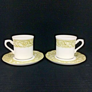 J & G Meakin English Ironstone Sterling Renaissance Tea Cup And Saucers Set Of 2