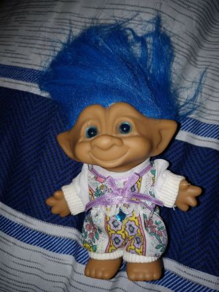Russ Troll Doll 5 Inch Blue Hair Stone Displayed Only Vintage Toy Figure