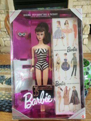 Mattel 1959 Reprodiction 35th Anniversary Barbie Doll Brunette Nrfb