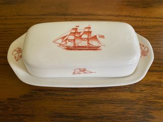 Spode Copeland Trade Winds Red Covered Butter Dish