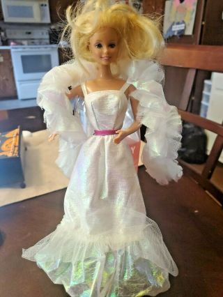 Vintage 1983 Crystal Barbie Doll And Dress With Ring