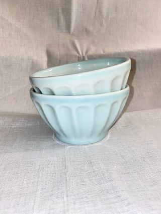 Set Of 2 Primagera Ribbed Made In Portugal Pottery Bowls Aqua Teal Blue