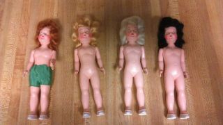 (4) Vintage Plastic Molded Girl Dolls,  aris co. ,  l.  l.  c york,  gd 2