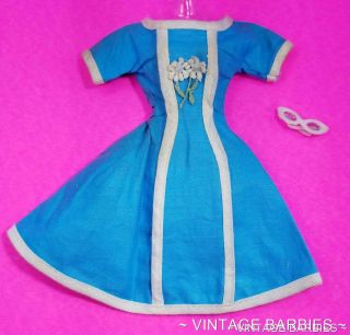 Barbie Doll Sized Blue Dress & Glasses Vintage 1960 