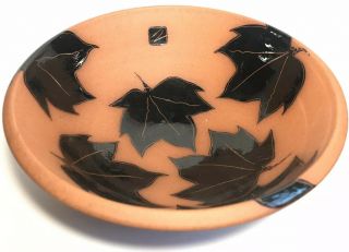 Studio Pottery Decorative Terracotta Bowl With Sgraffito Fall Leaf Signed Z Tcsp