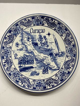 Vintage Delft Blue Wall Plate Curacao Handpainted Delftware Holland Kitchen Deco