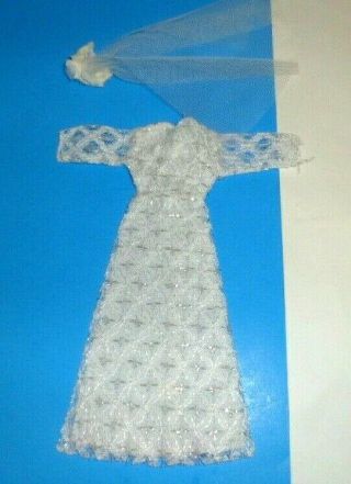 Vintage Clone Barbie Tressy Doll Clothes White Lace Wedding Dress Gown 1960 