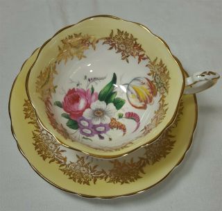 Paragon Yellow & Gold Rose Bouquet Cup & Saucer
