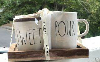 Rae Dunn Sugar Sweet Creamer Pour Wood Lid Tray Set Kitchen Decor 2