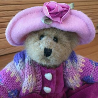Boyds Bears 8 " Bailey Bear Spring 1996 Pink Felt Hat - Magenta Velour Dress