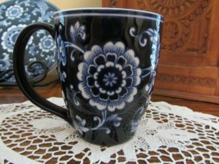 Pier 1 Mandarin 4.  5 " Coffee Mug / Cup Cobalt Blue & White Floral