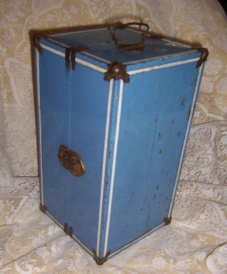 Vintage Blue Metal Doll Travel Trunk Case 12 " X 6½ " X 6½ "