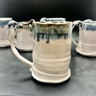 Handmade Demitasse Studio Pottery Mugs - Signed - 6 Cups