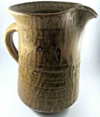 Large Heavy Brown Studio Art Pottery Decorative Pitcher Drip Glaze Hand Crafted