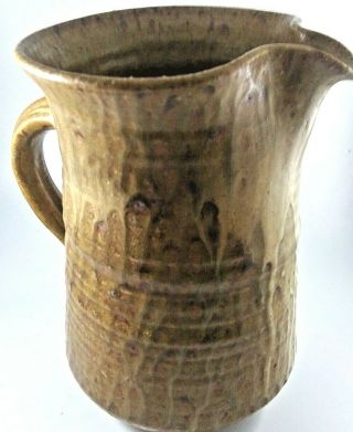 Large Heavy Brown Studio Art Pottery Decorative Pitcher Drip Glaze Hand Crafted 2
